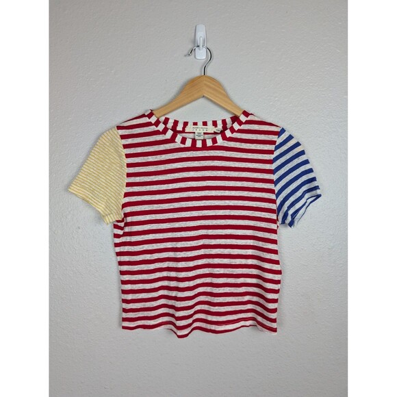 Alice and Olivia Jeans Multicolor Striped Linen Tee M - Picture 2 of 8